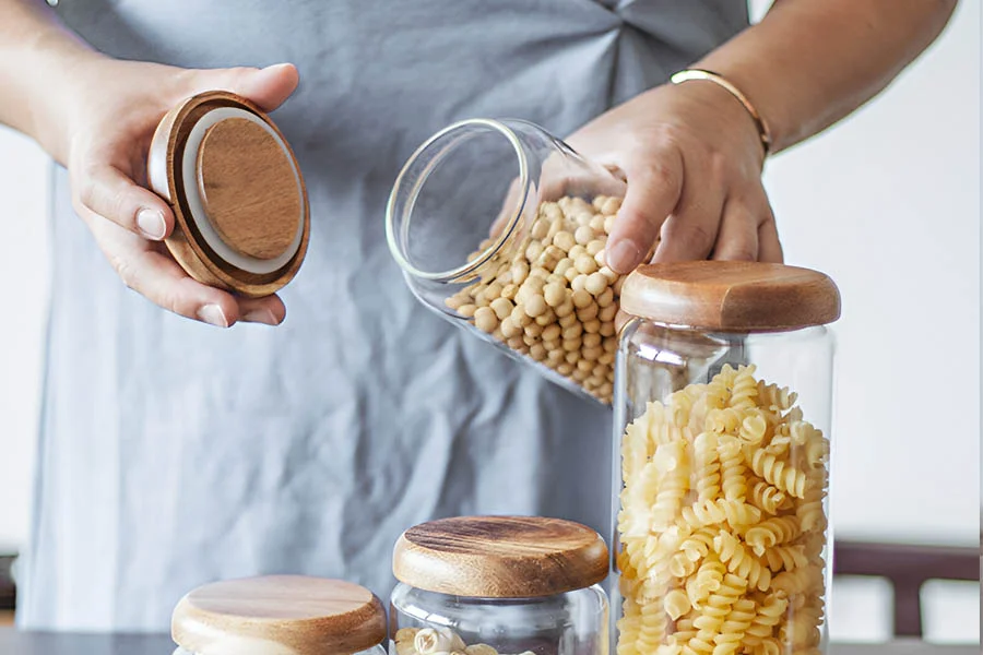 Glass storage jars with lids